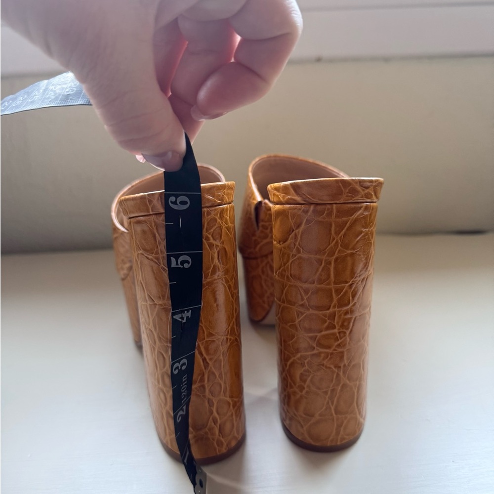 SCHUTZ Croc-Embossed Platform Mules in Cognac Tan - Picture 7 of 8